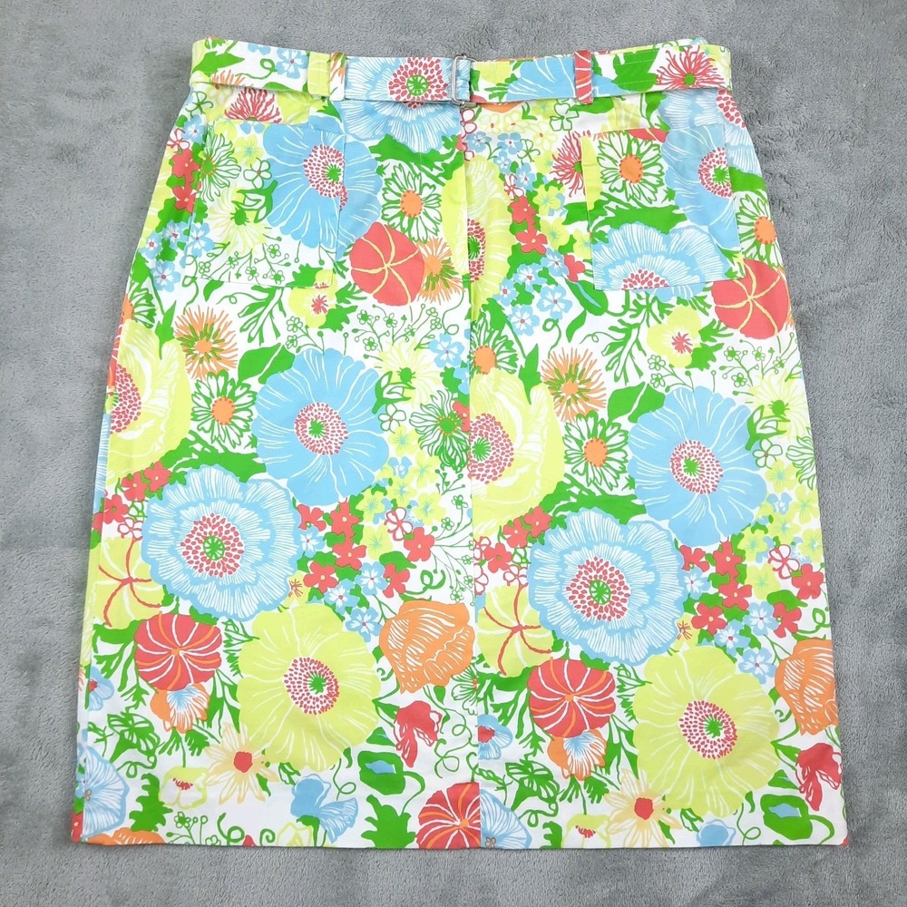 Vintage Talbots Skirt Womens 6 Colorful Floral Belted Dopamine Preppy‎ Artsy 90s